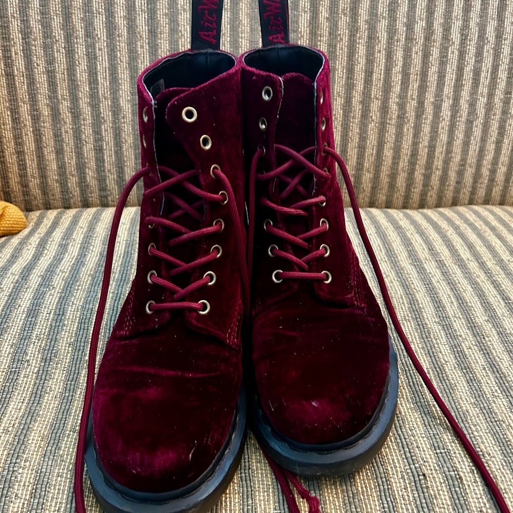 Dr. Martens Burgundy Velvet Boots
